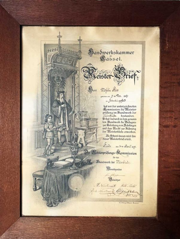 Meisterbrief von Wilhelm Ries 1909